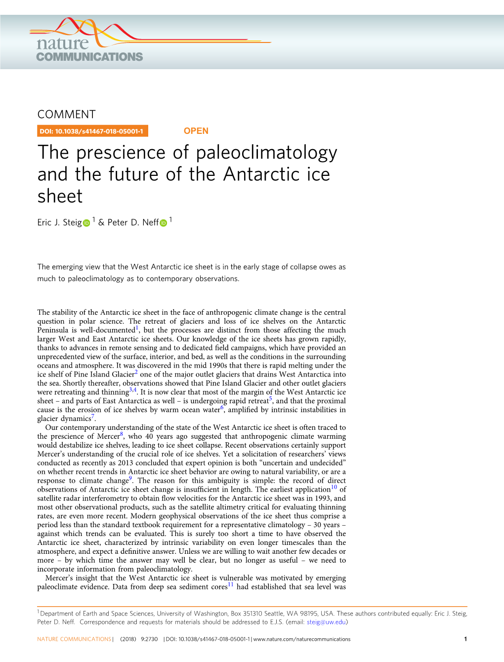 The Prescience of Paleoclimatology and the Future of the Antarctic Ice Sheet