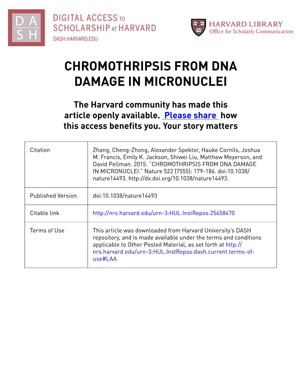 Chromothripsis from Dna Damage in Micronuclei
