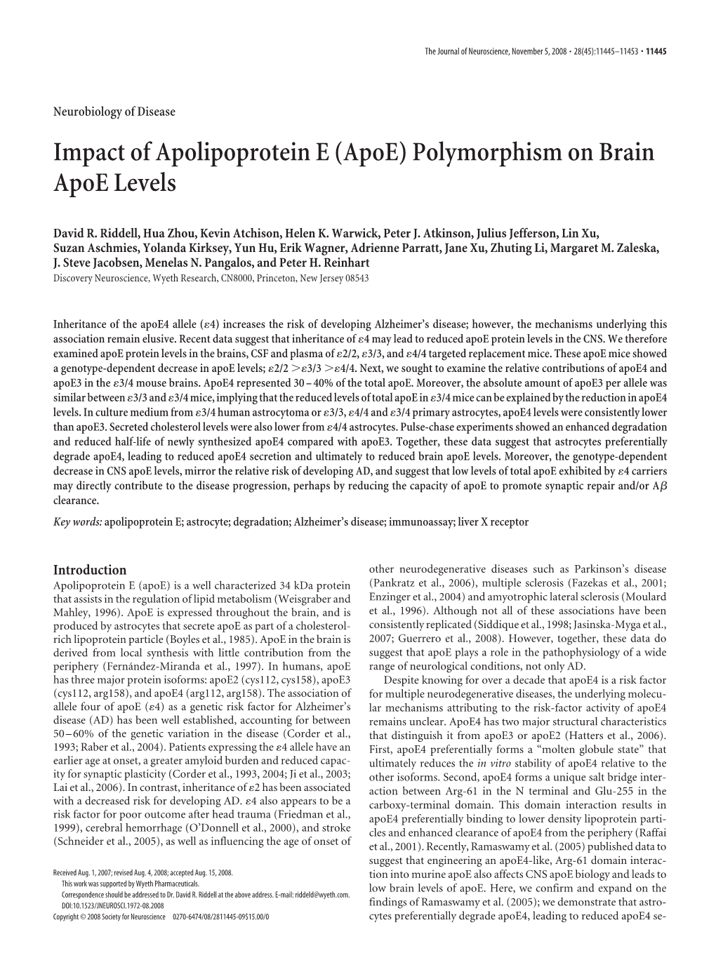 Apoe) Polymorphism on Brain Apoe Levels