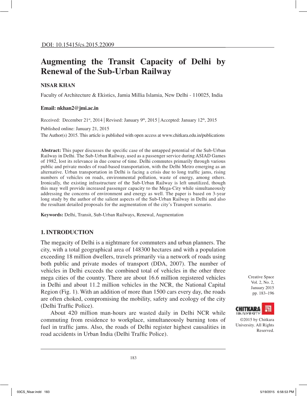 Augmenting the Transit Capacity of Delhi by Renewal of the Sub-Urban Railway