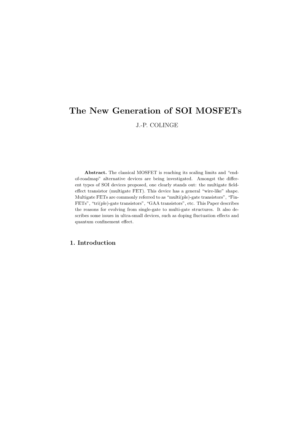 The New Generation of SOI Mosfets