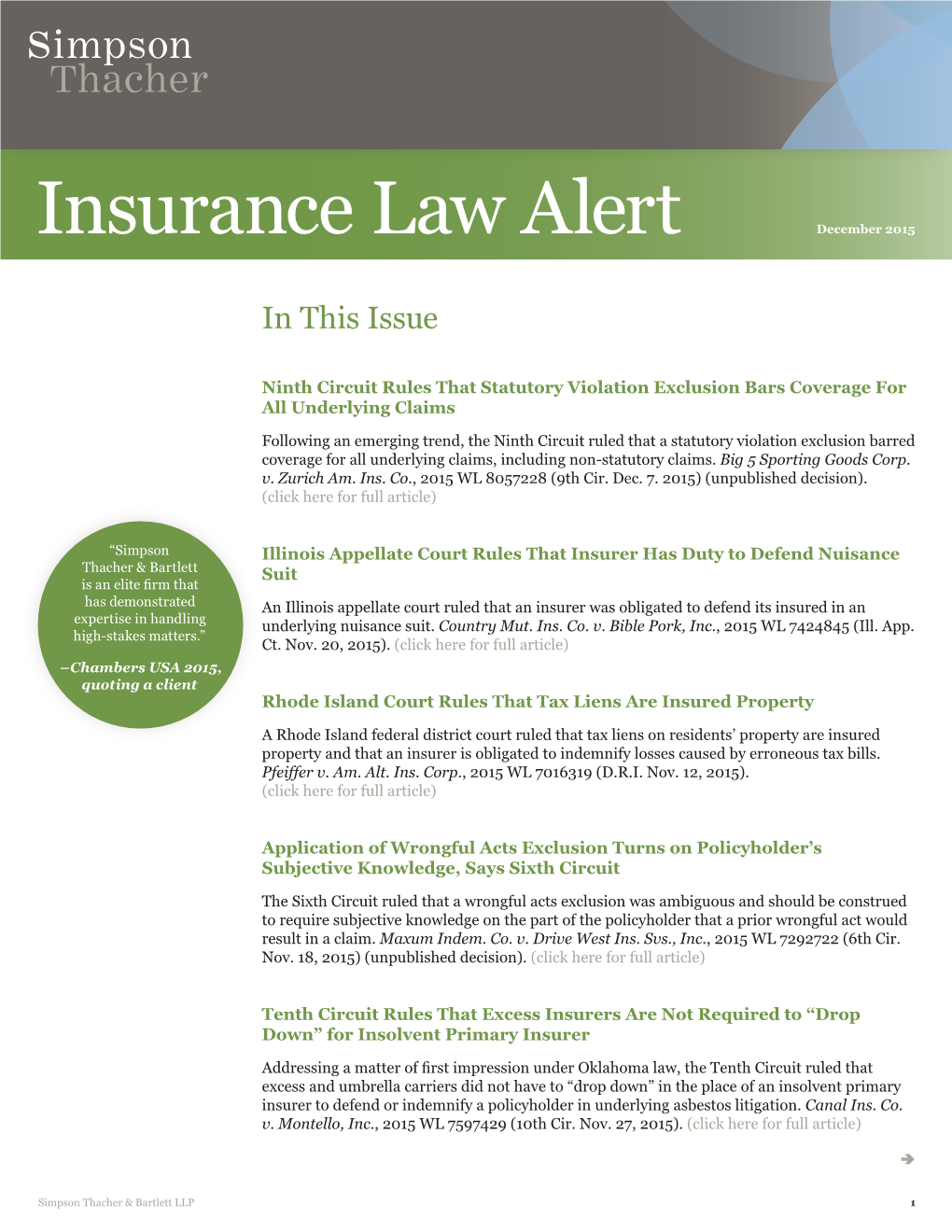 Insurance Law Alert December 2015