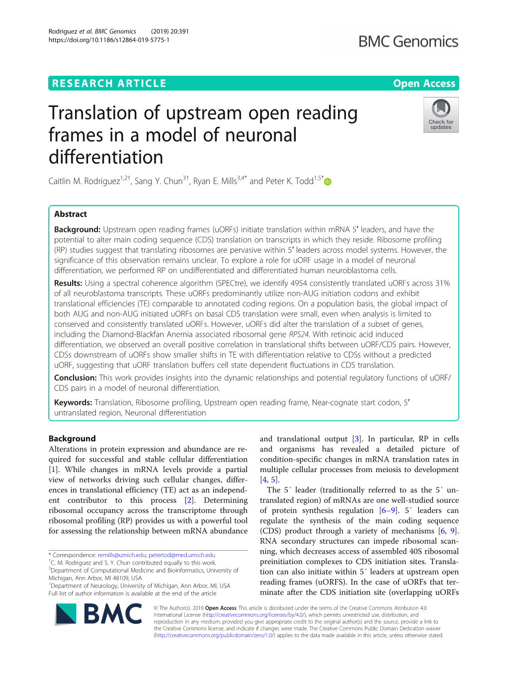 Translation of Upstream Open Reading Frames in a Model of Neuronal Differentiation Caitlin M