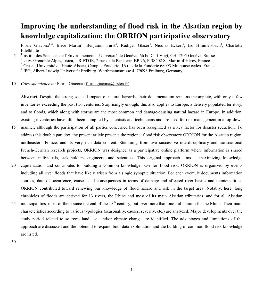 Improving the Understanding of Flood Risk in the Alsatian Region By