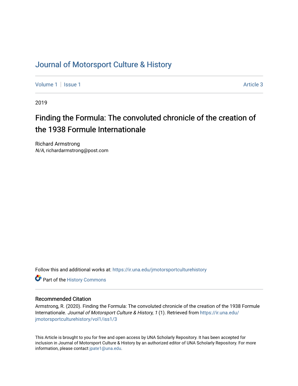 Finding the Formula: the Convoluted Chronicle of the Creation of the 1938 Formule Internationale