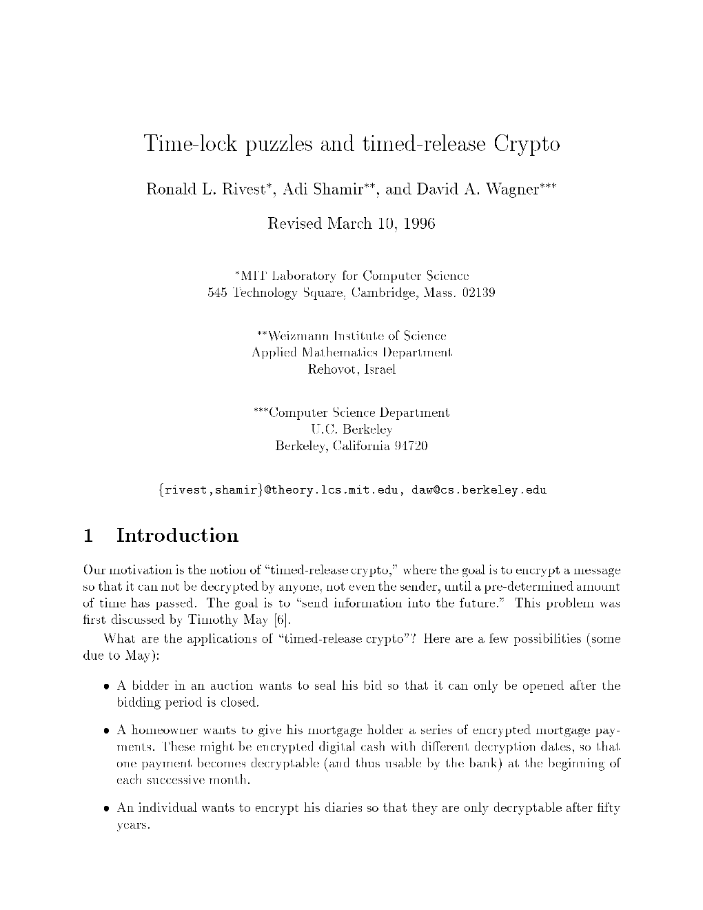 Time-Lock Puzzles and Timed-Release Crypto