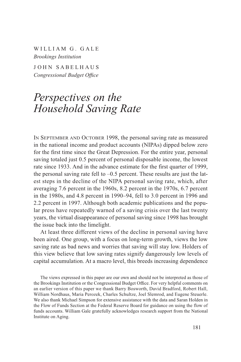 Perspectives on the Household Saving Rate