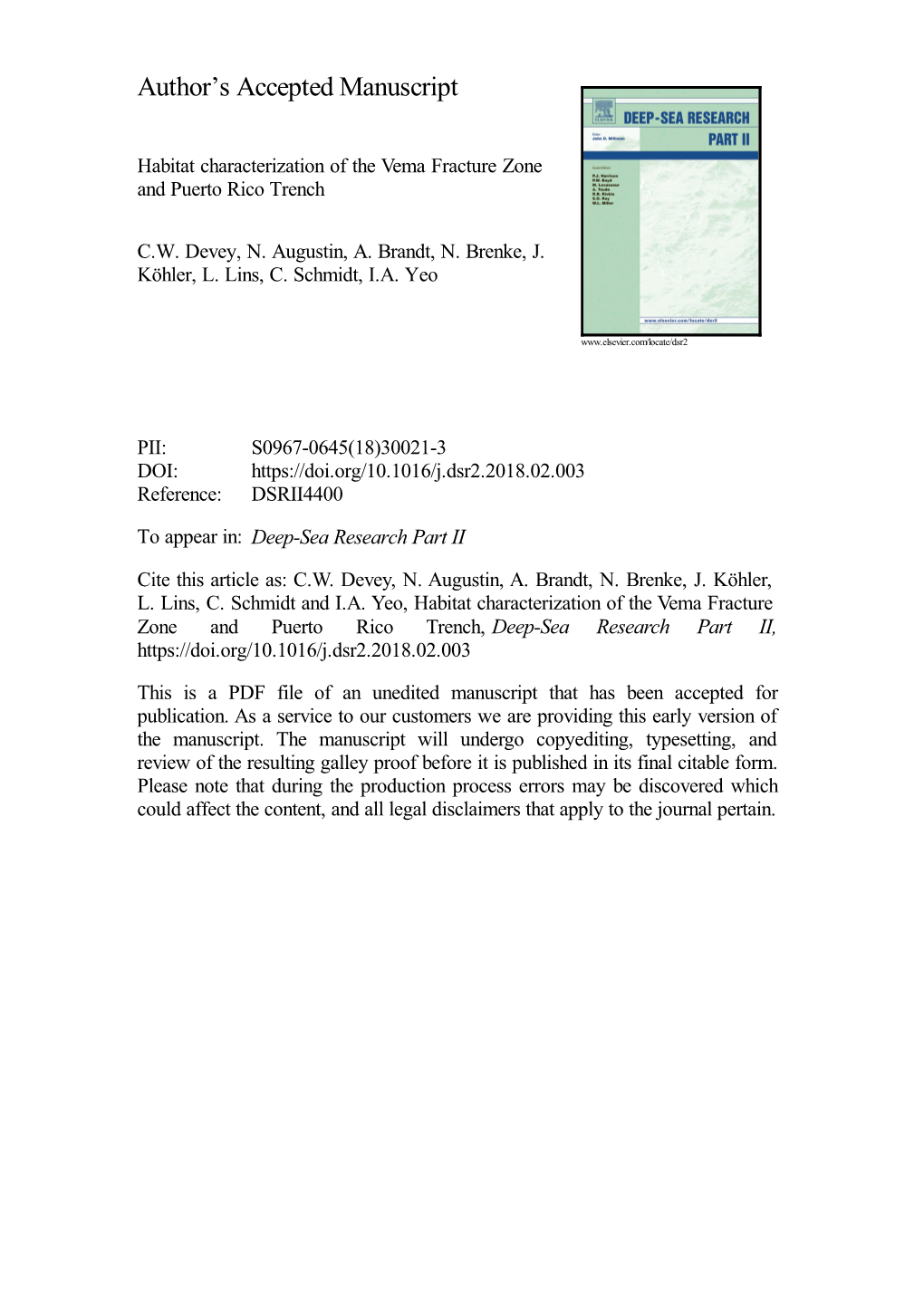 Habitat Characterization of the Vema Fracture Zone and Puerto Rico Trench