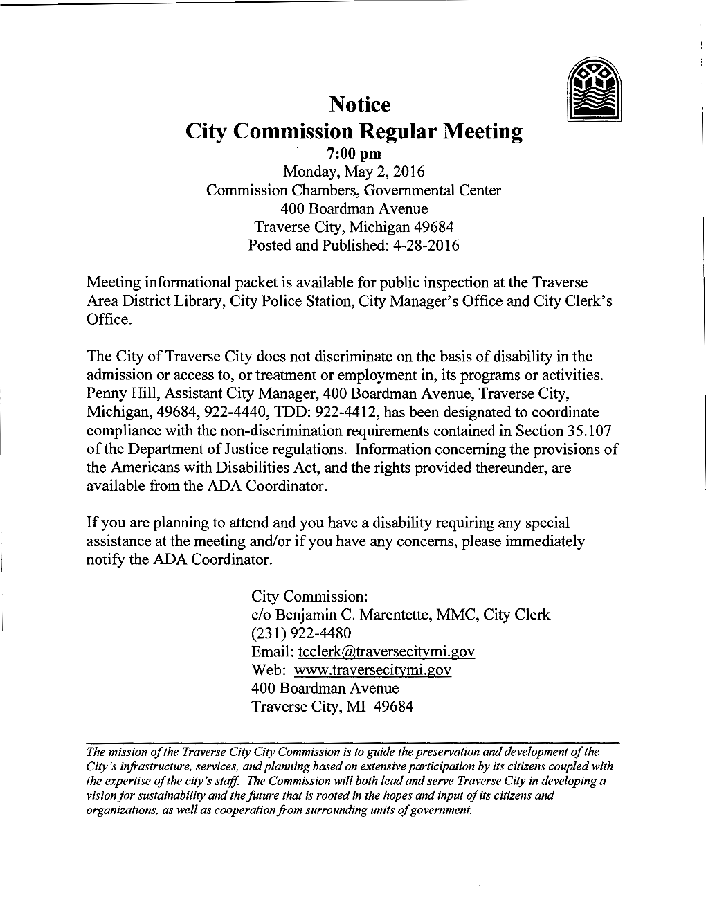 Notice City Commission Regular Meeting