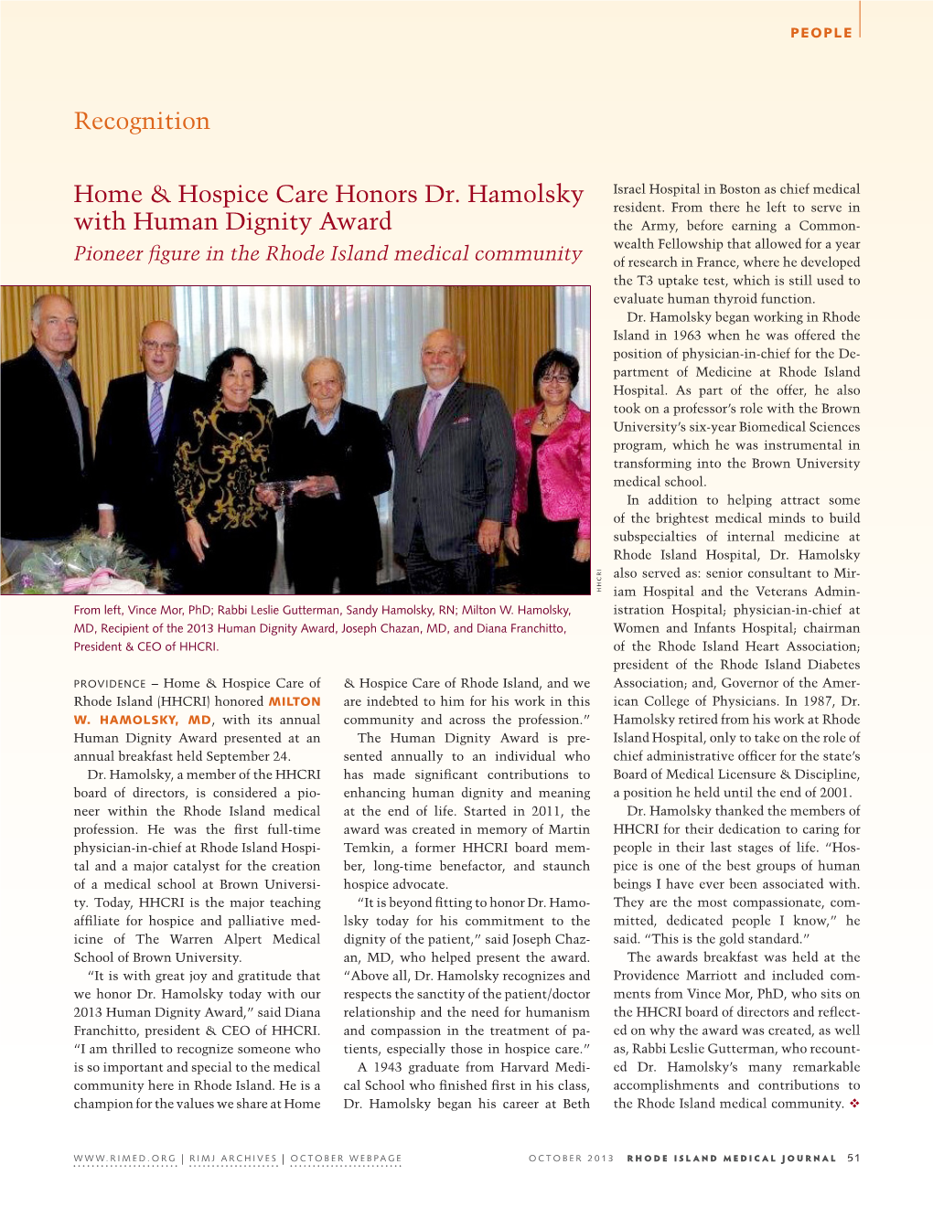 Home & Hospice Care Honors Dr. Hamolsky with Human Dignity