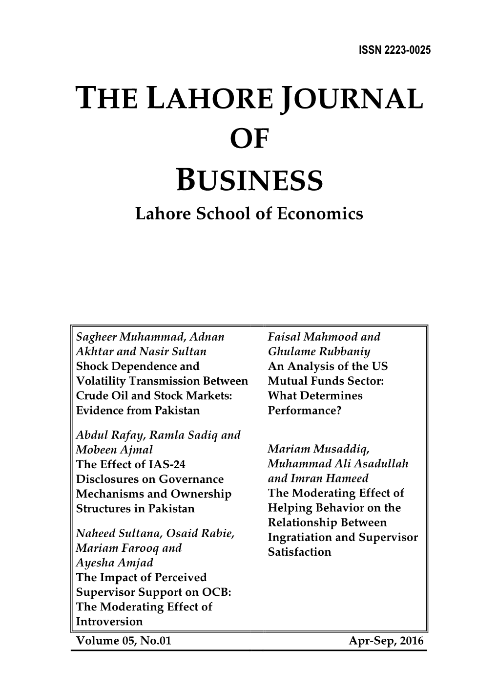 The Lahore Journal of Economics