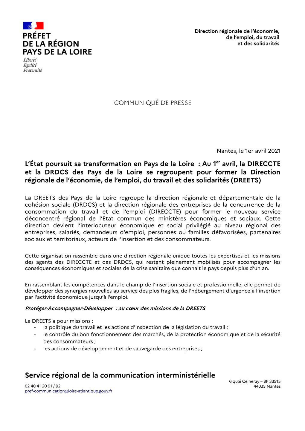 Lancement De La DREETS Pays De La Loire