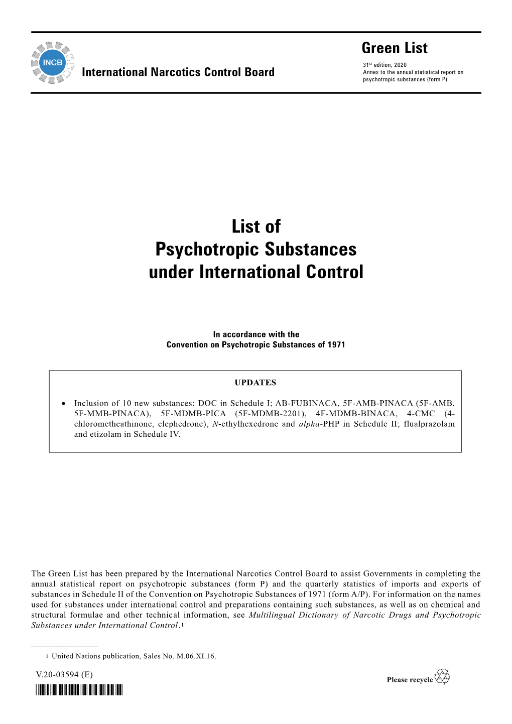 List of Psychotropic Substances Under International Control