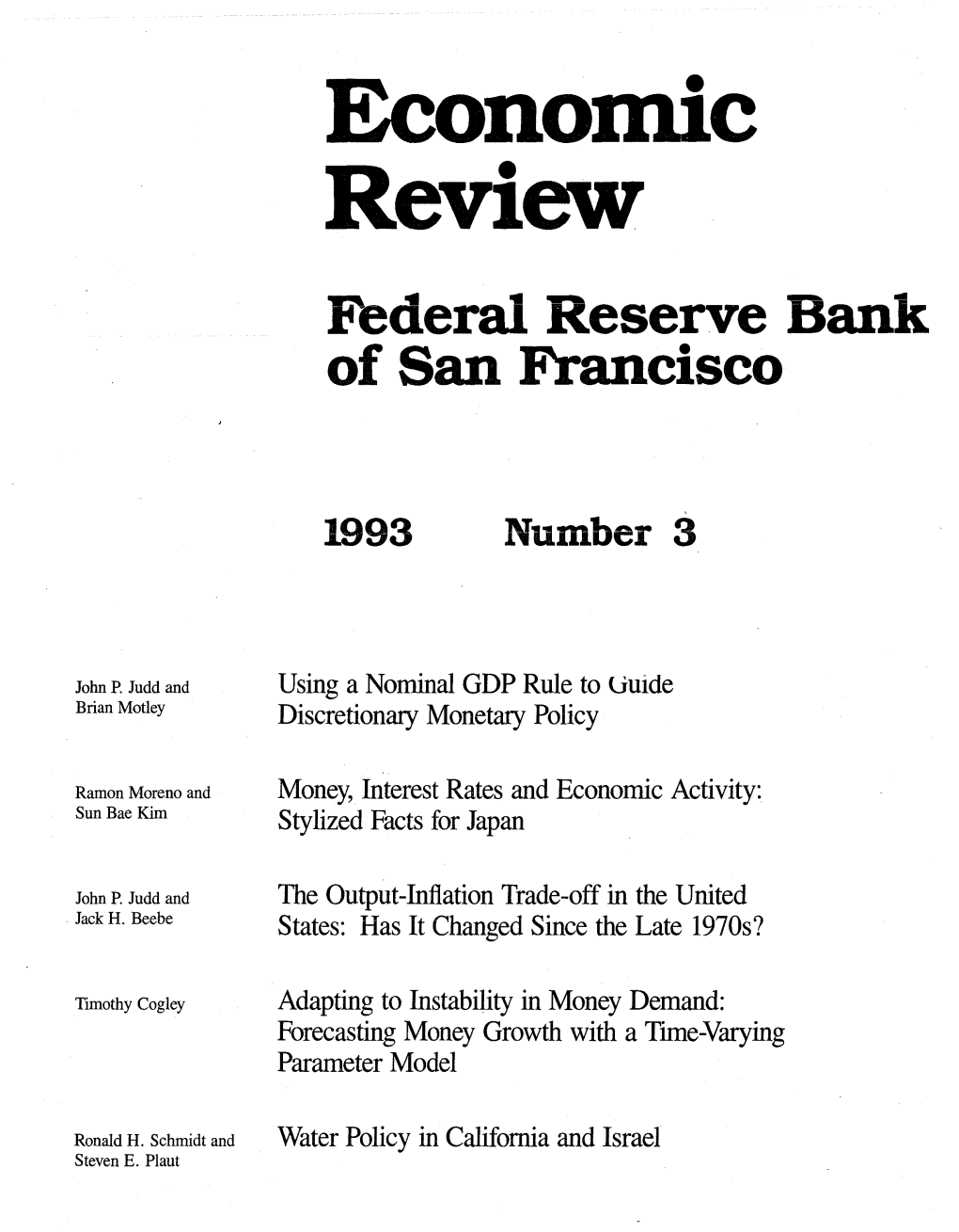 Economic Review Federal Reserve Bank of San Francisco