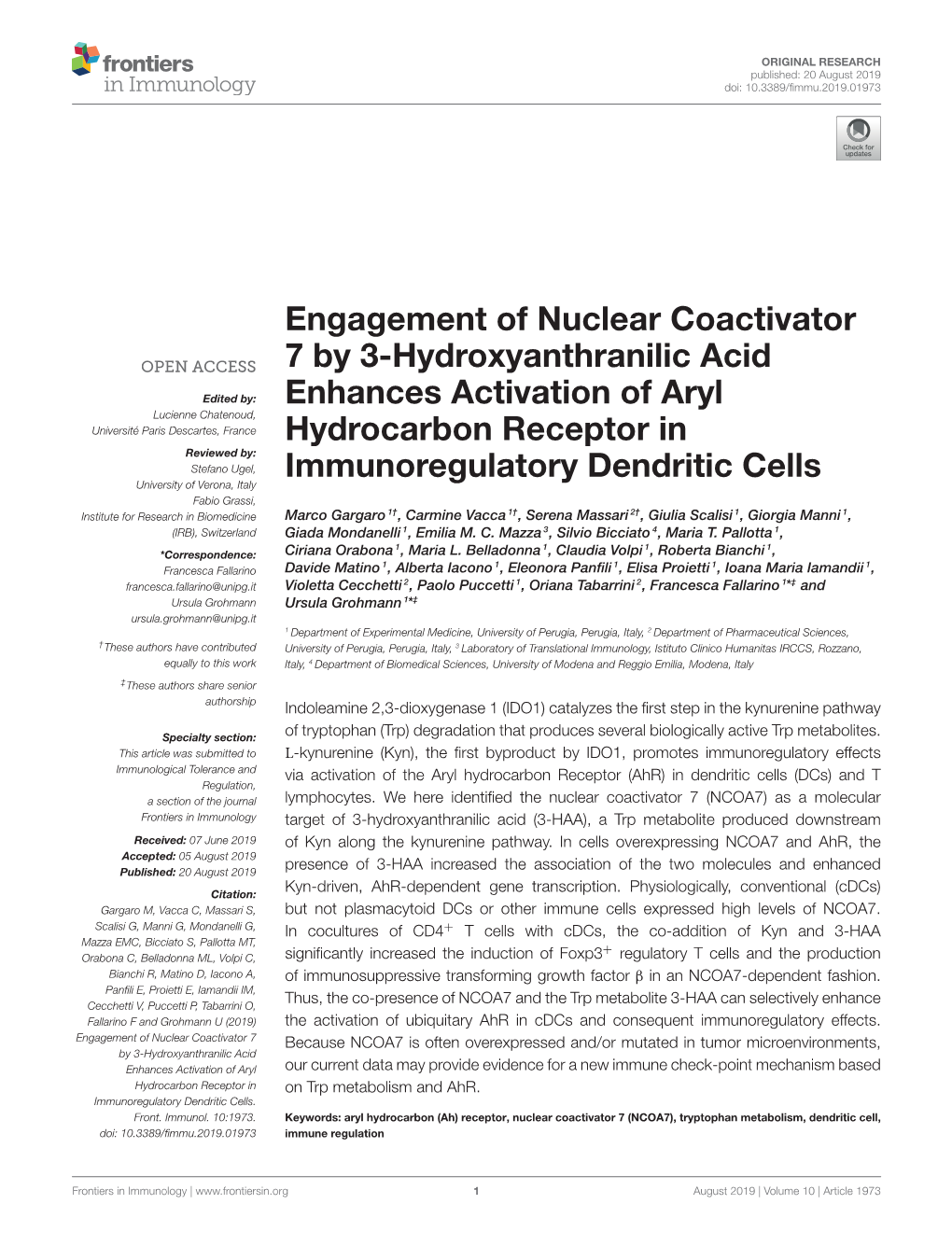 Engagement of Nuclear Coactivator 7 by 3-Hydroxyanthranilic Acid