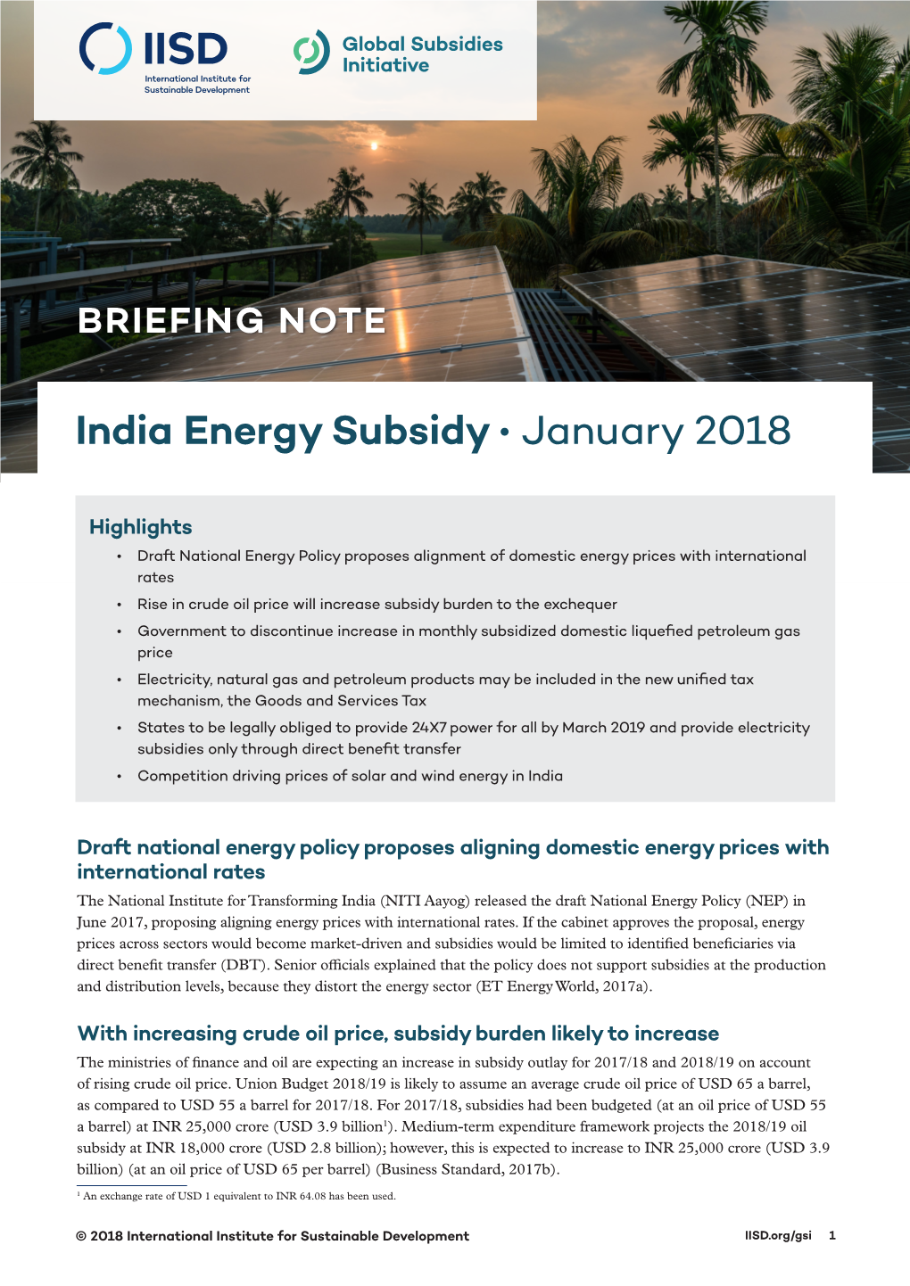 India Energy Subsidy January 2018