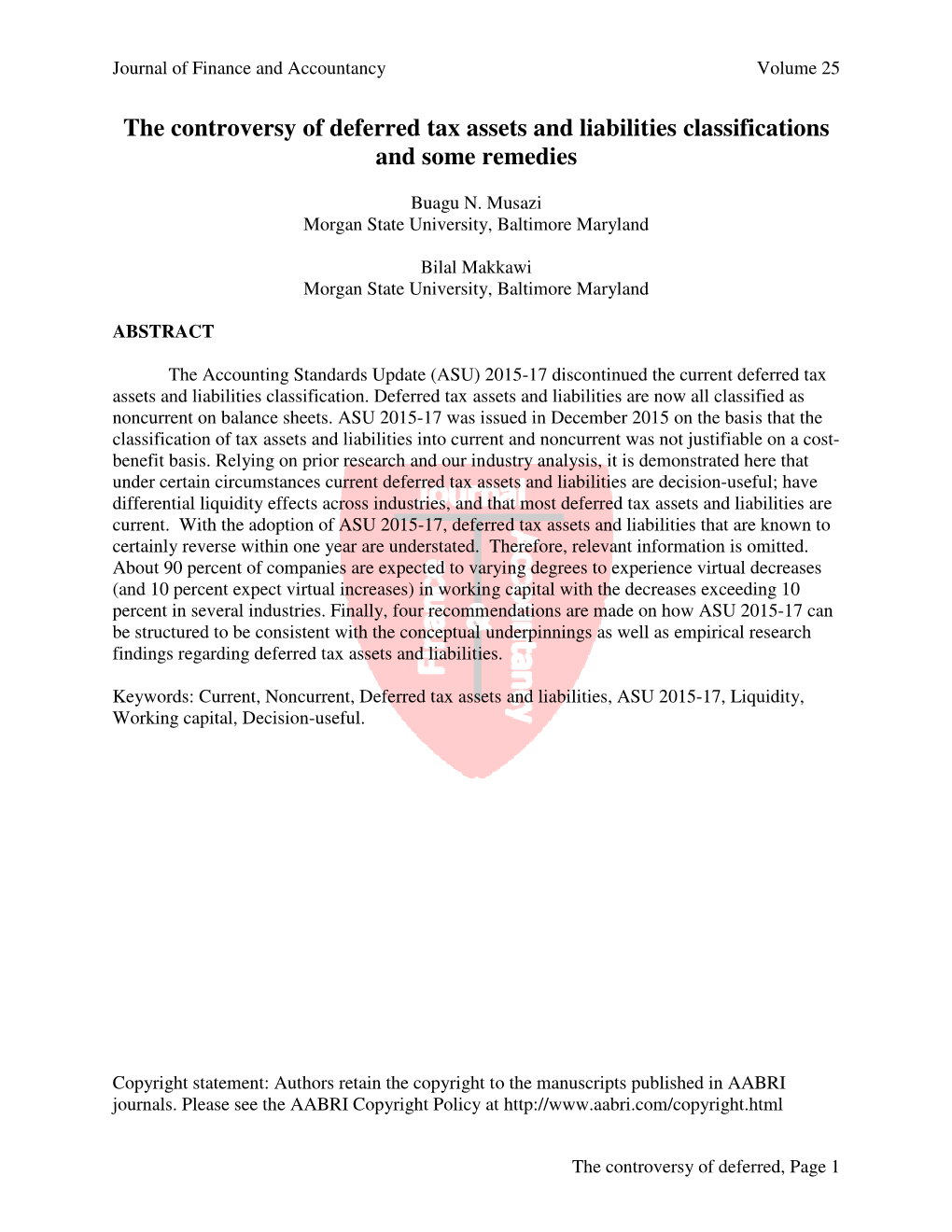 The Controversy of Deferred Tax Assets and Liabilities Classifications and Some Remedies