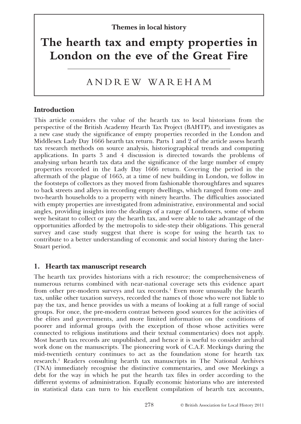 Hearth Tax and Empty Properties in London by Andrew Wareham