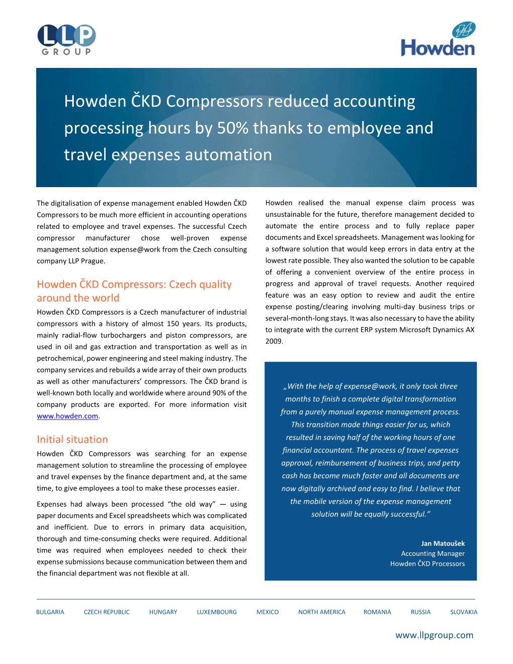 Howden ČKD Compressors Reduced Accounting Processing Hours by 50% Thanks to Employee and Travel Expenses Automation