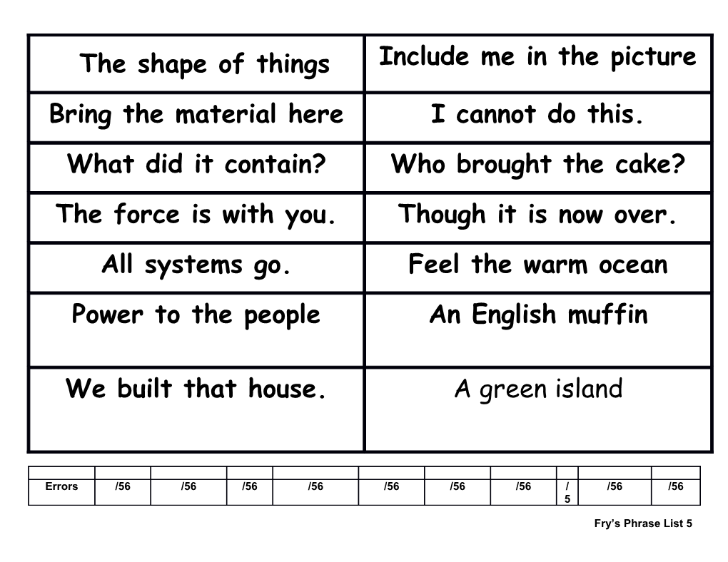 Fry S Phrase List 5