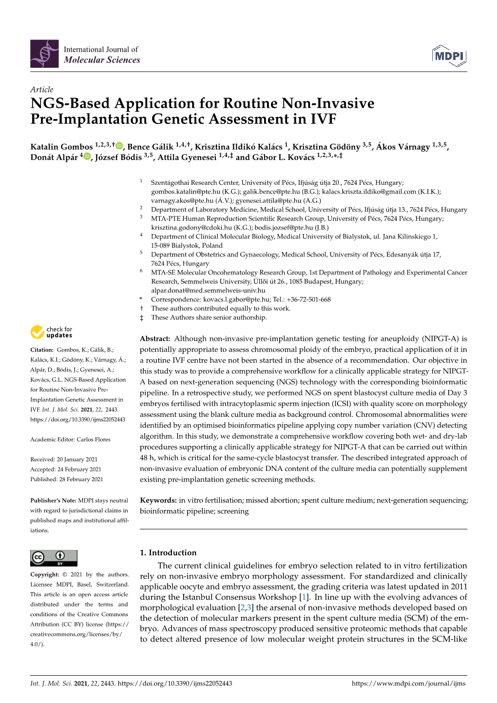 NGS-Based Application for Routine Non-Invasive Pre-Implantation Genetic Assessment in IVF