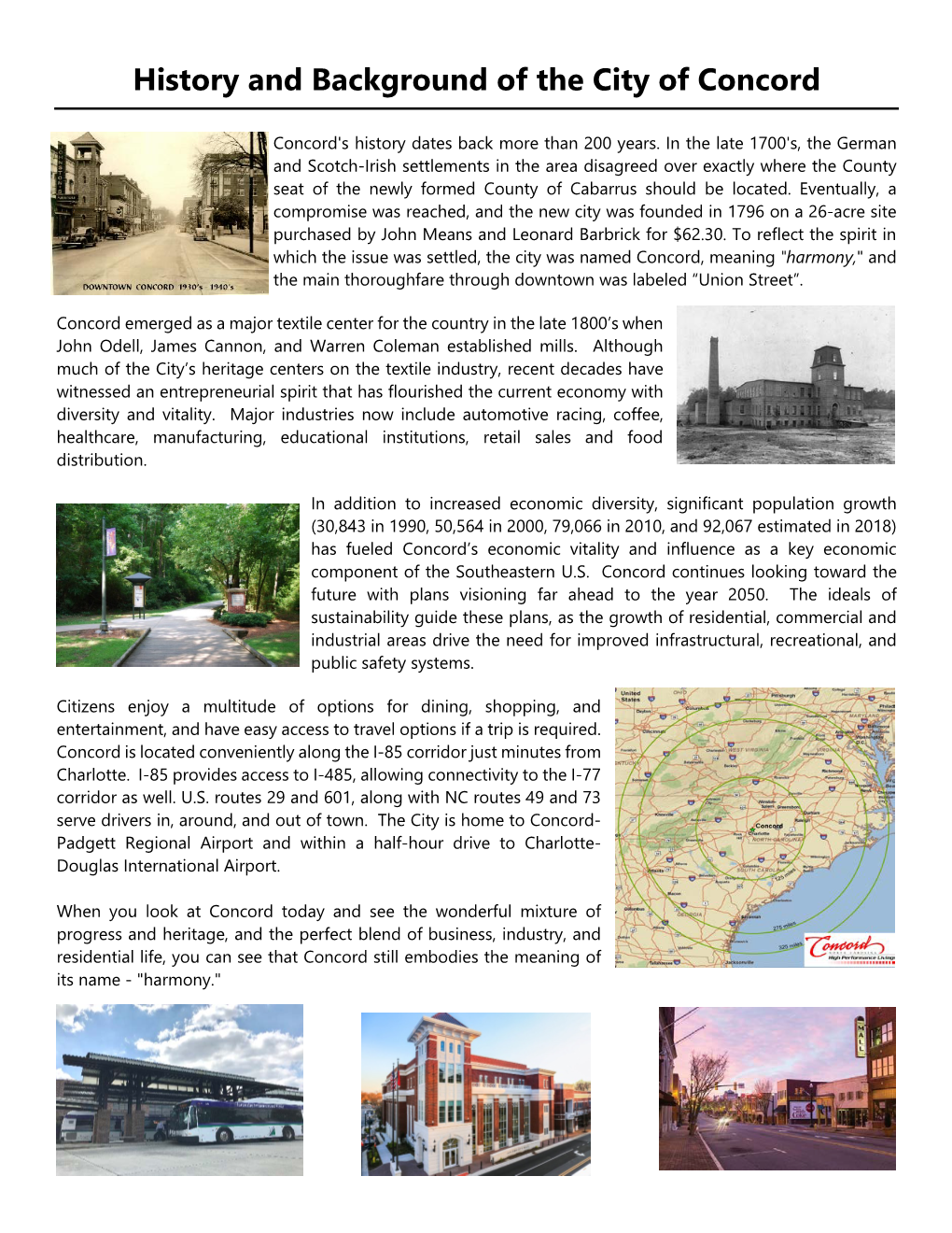 History and Background of the City of Concord