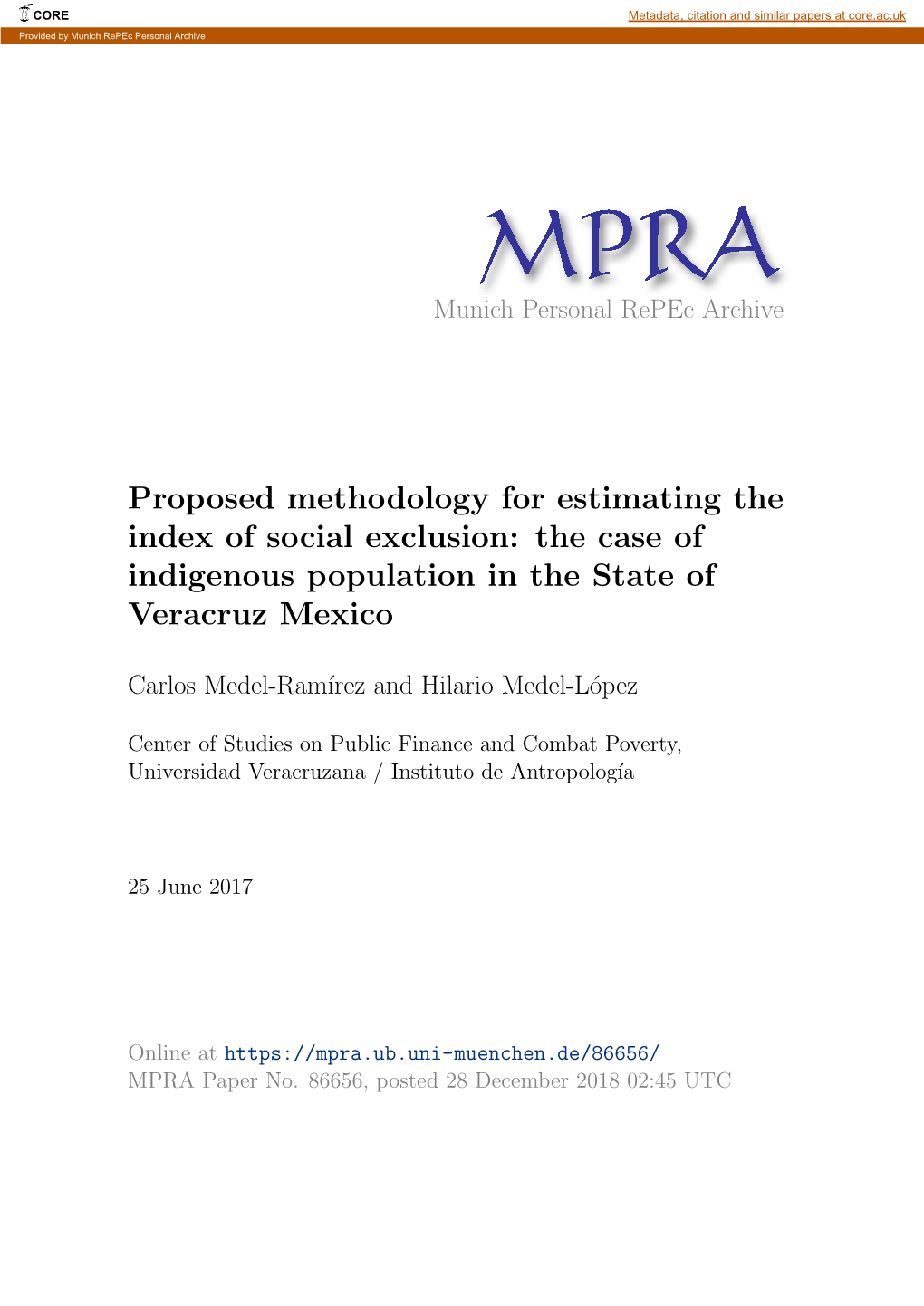 Proposed Methodology for Estimating the Index of Social Exclusion: the Case of Indigenous Population in the State of Veracruz Mexico