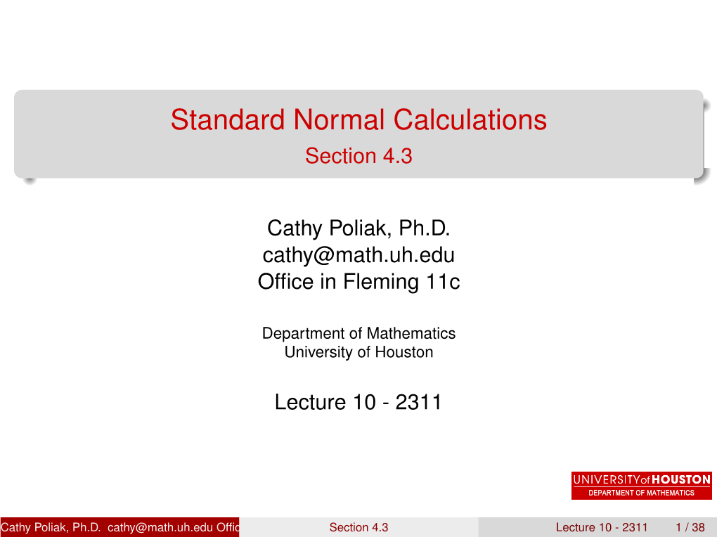 Standard Normal Calculations Section 4.3
