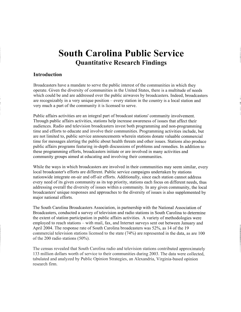 South Carolina Public Service Quantitative Research Findings