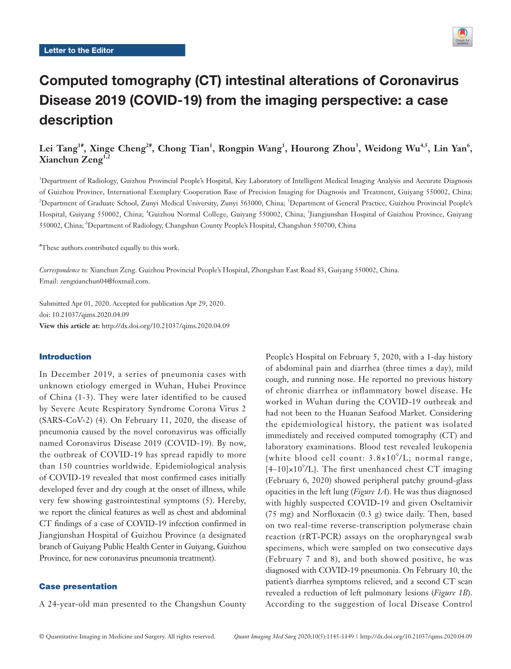 Intestinal Alterations of Coronavirus Disease 2019 (COVID-19) from the Imaging Perspective: a Case Description