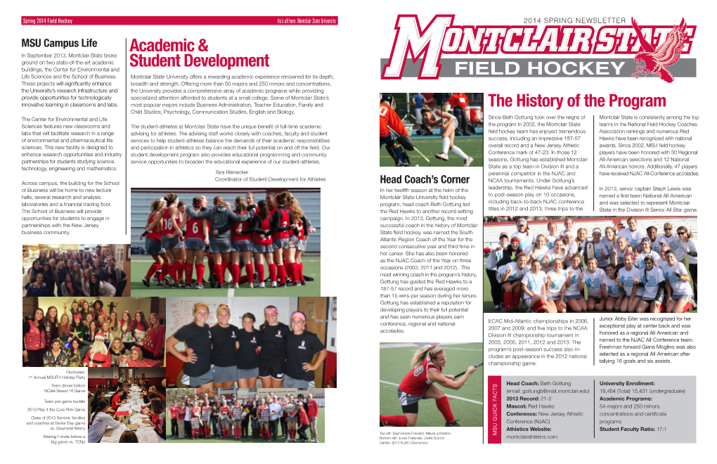 FIELD HOCKEY the History of the Program Academic & Student Development