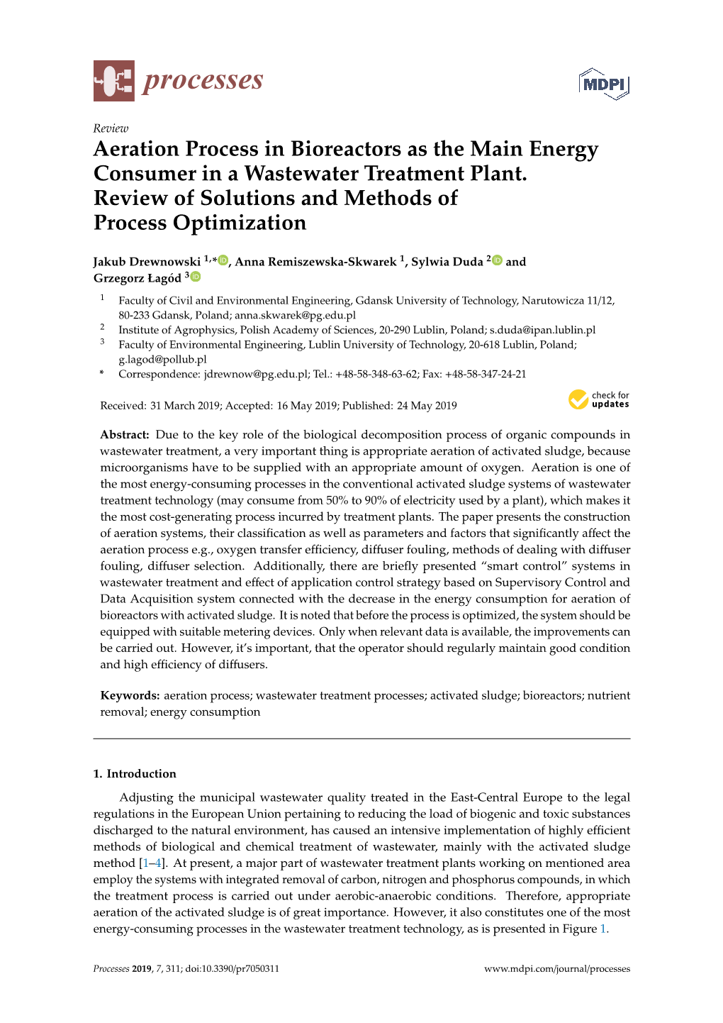 Aeration Process in Bioreactors As the Main Energy Consumer in a Wastewater Treatment Plant