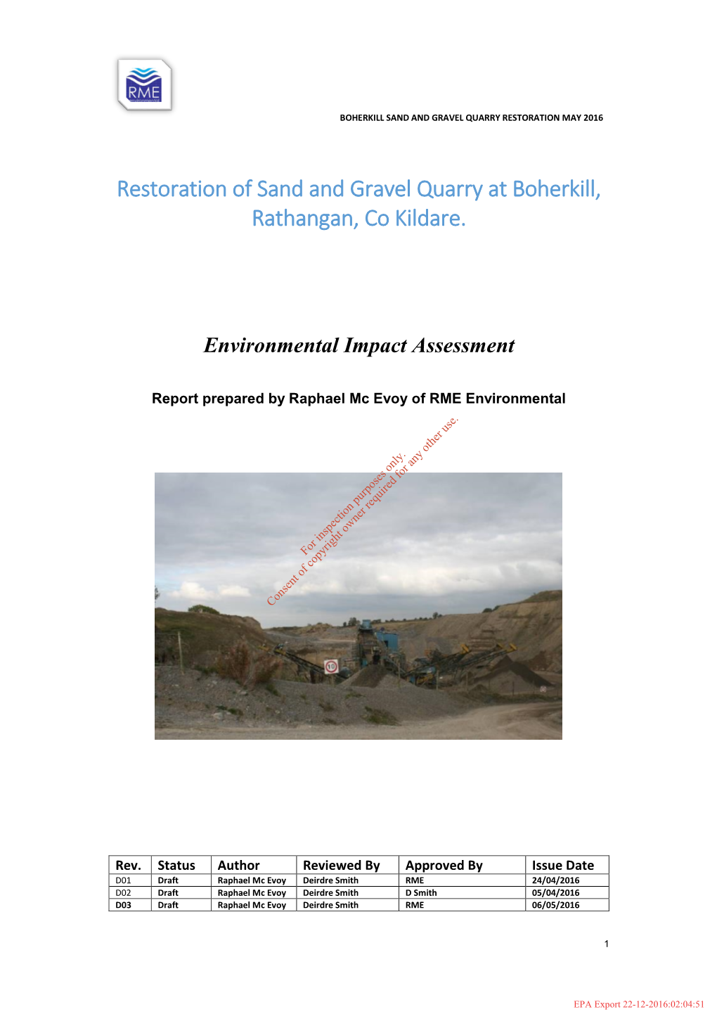 Restoration of Sand and Gravel Quarry at Boherkill, Rathangan, Co Kildare