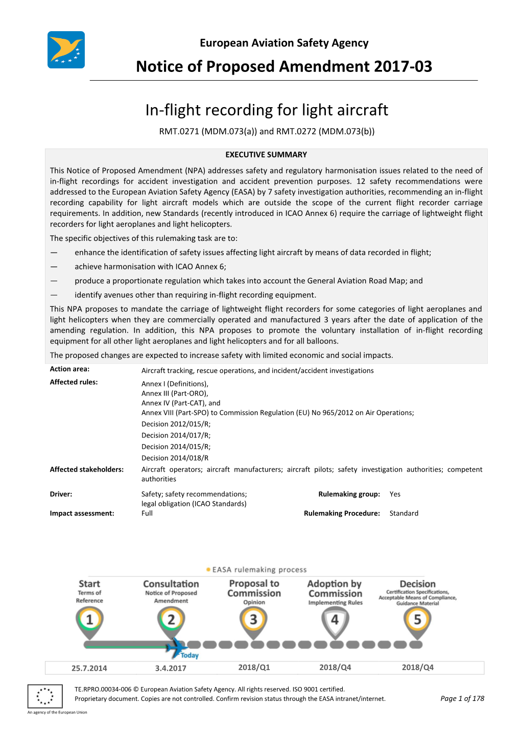 Notice of Proposed Amendment 2017-03 In-Flight Recording for Light