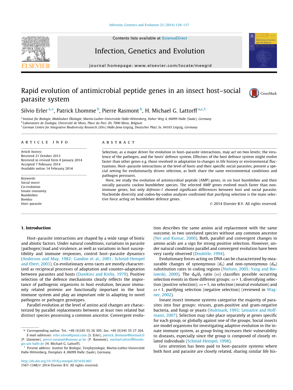 Infection, Genetics and Evolution 23 (2014) 129–137