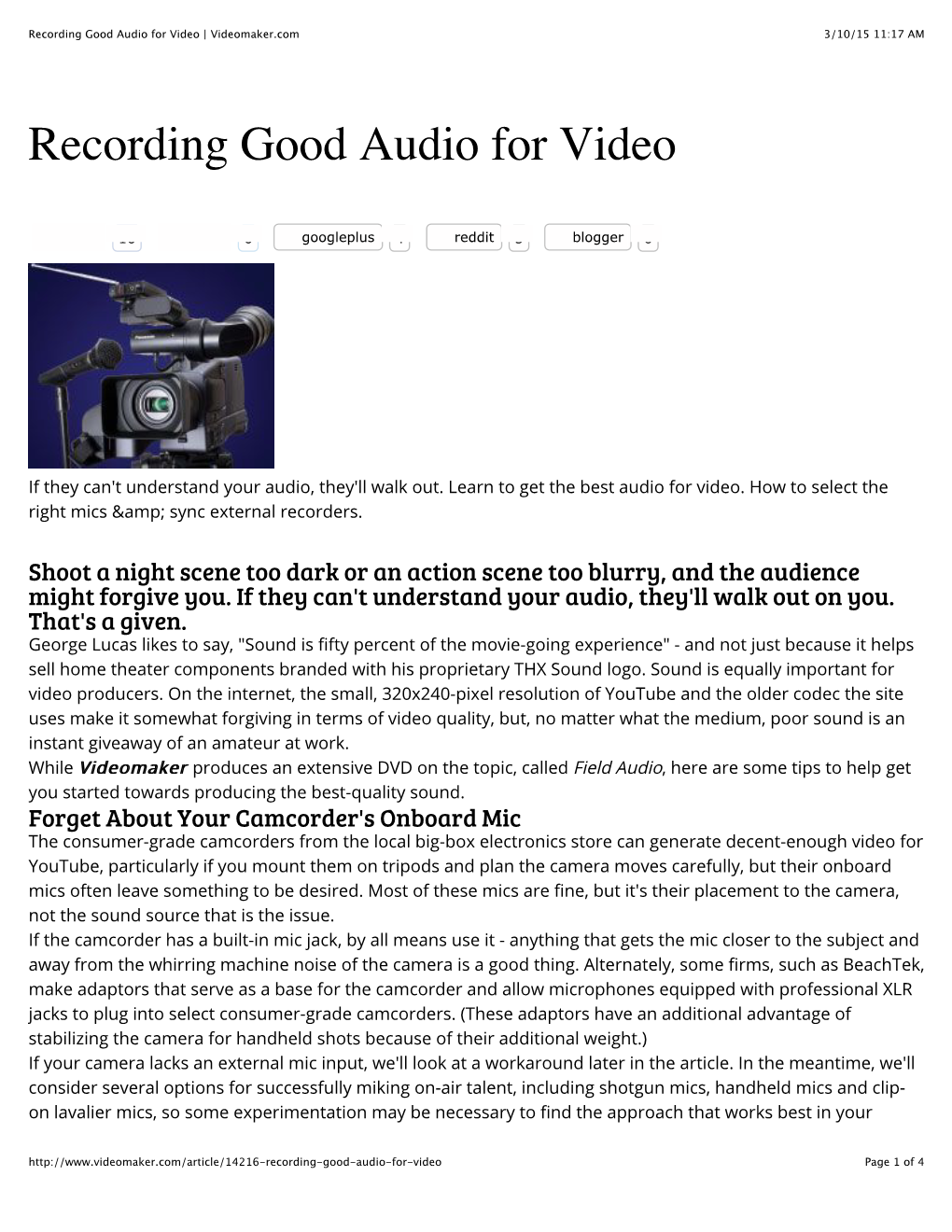 Recording Good Audio for Video | Videomaker.Com 3/10/15 11:17 AM