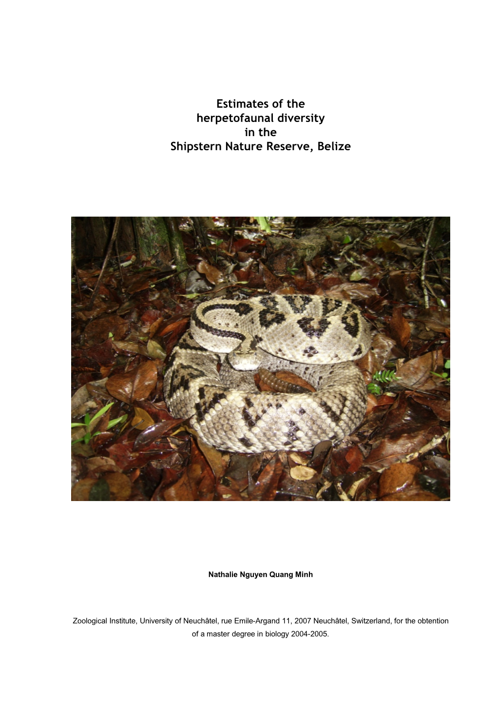 Estimates of the Herpetofaunal Diversity in the Shipstern Nature Reserve, Belize