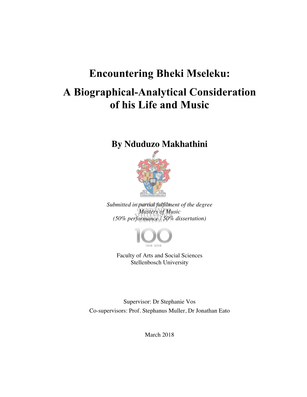 Encountering Bheki Mseleku: a Biographical-Analytical Consideration of His Life and Music