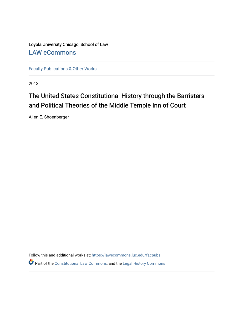 The United States Constitutional History Through the Barristers and Political Theories of the Middle Temple Inn of Court