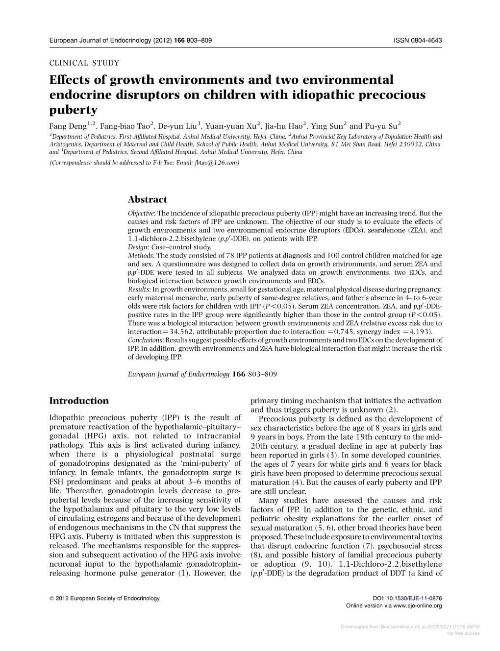 Effects of Growth Environments and Two Environmental Endocrine