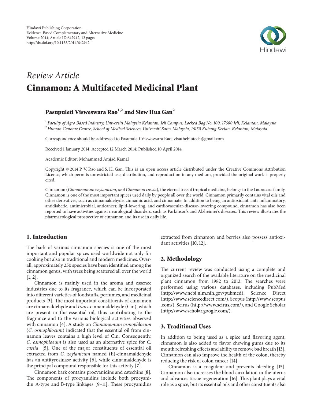 Review Article Cinnamon: a Multifaceted Medicinal Plant