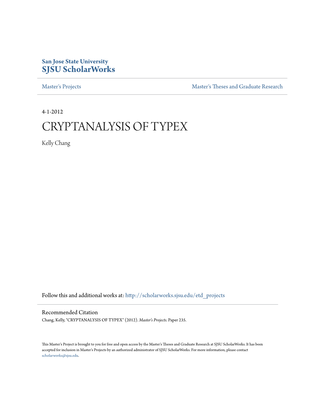 Kelly Chang, Cryptanalysis of Typex