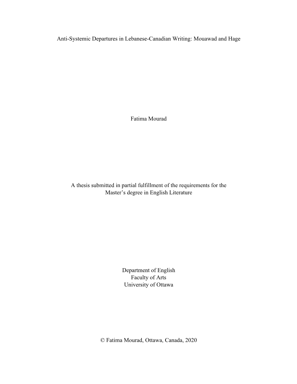 Mouawad and Hage Fatima Mourad a Thesis Submitted In