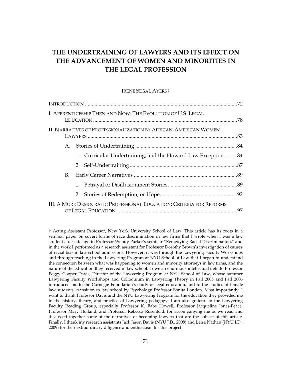 The Undertraining of Lawyers and Its Effect on the Advancement of Women and Minorities in the Legal Profession