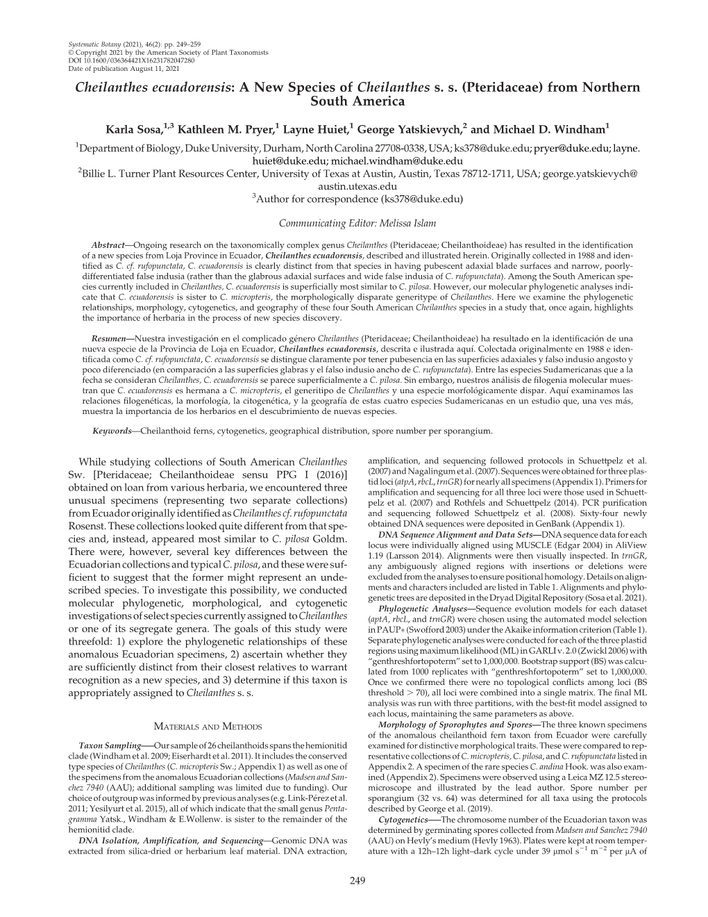 Cheilanthes Ecuadorensis: a New Species of Cheilanthes S