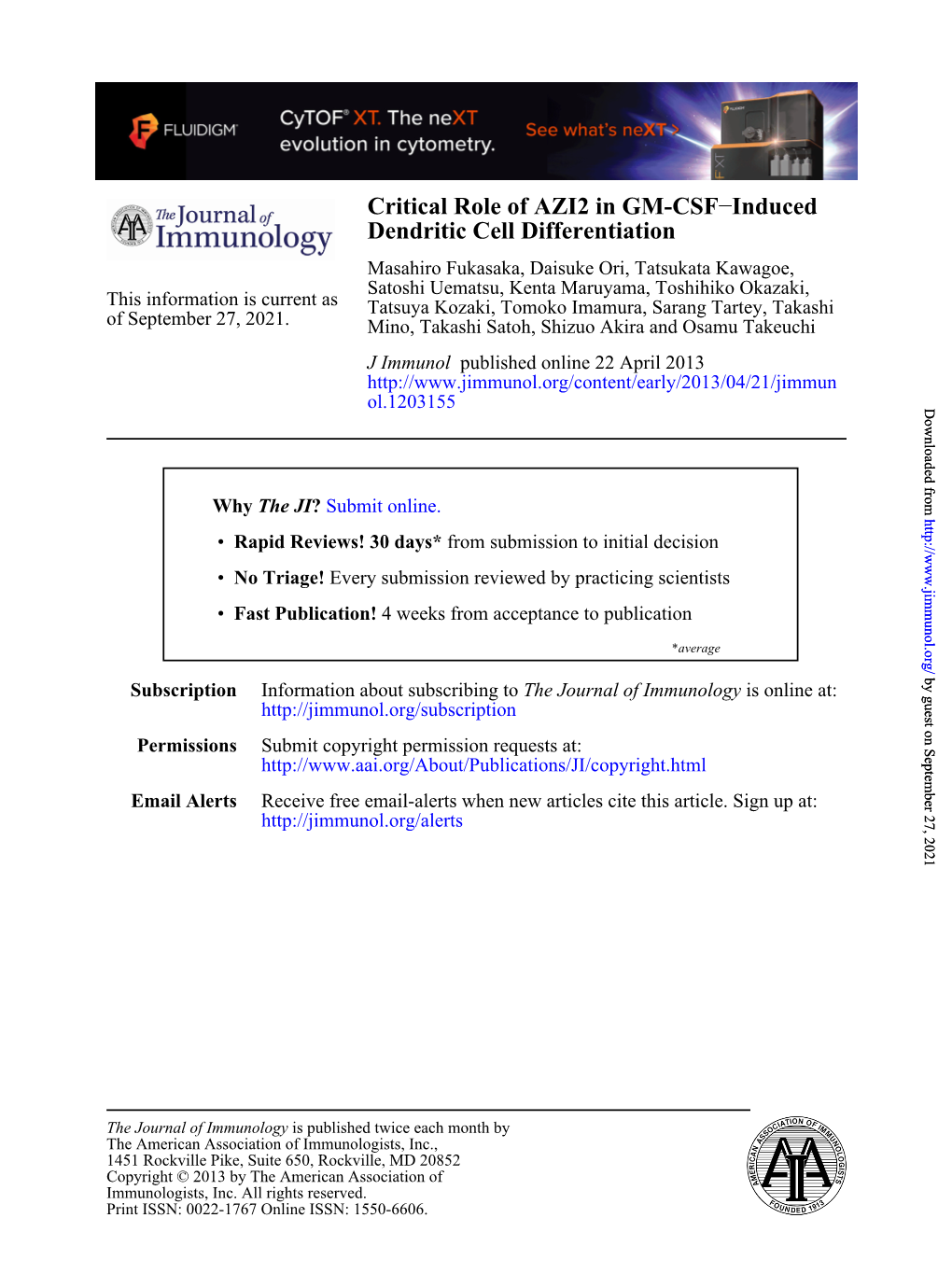 Dendritic Cell Differentiation Induced − Critical Role of AZI2 in GM-CSF