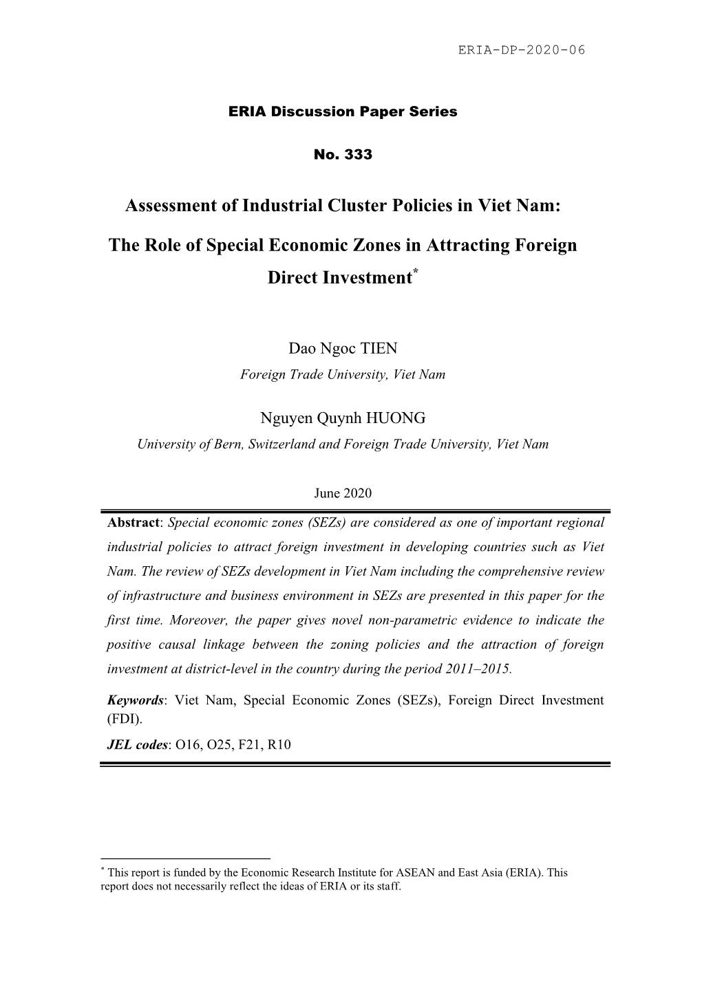 Assessment of Industrial Cluster Policies in Viet Nam: the Role Of
