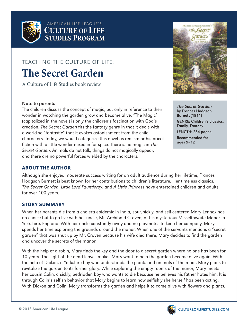 The Secret Garden a Culture of Life Studies Book Review