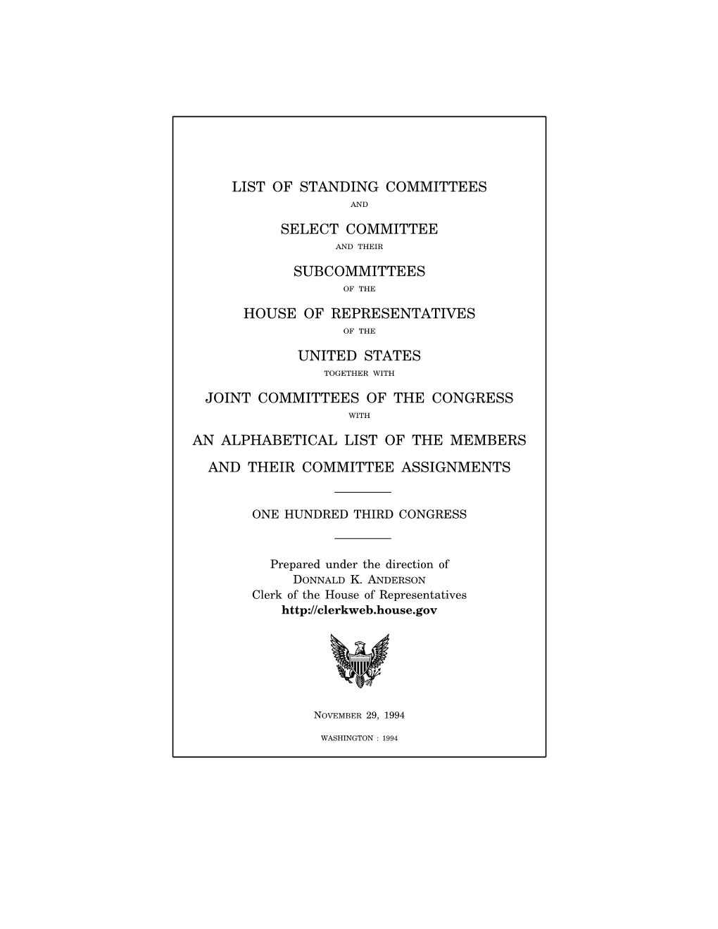 List of Standing Committees And