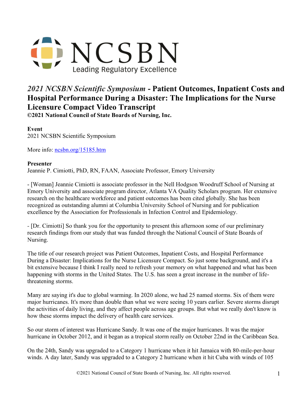 2021 NCSBN Scientific Symposium